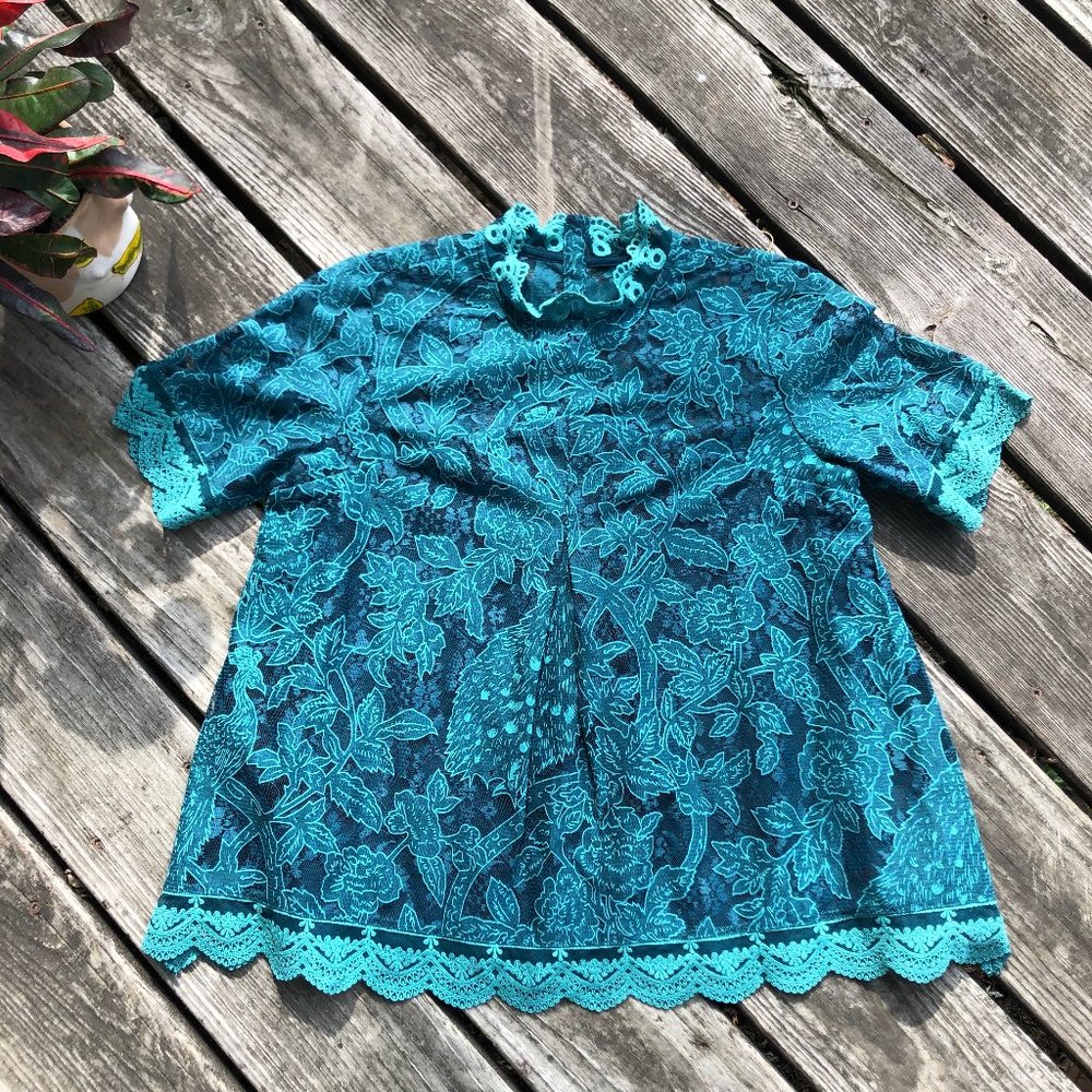 Anthropologie HD in Paris Emerald Green Lace Top 2